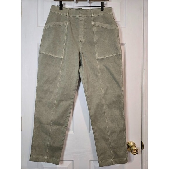 Spanx Size XL Stretch Twill Straight Leg Pant Olive Green Pull-On Stretch 20399R - Picture 2 of 9